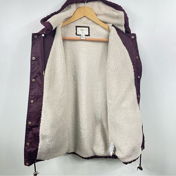 Burgundy Sherpa lined hooded Jacket S forever21 anorak,utility windbreaker. - Picture 1 of 6